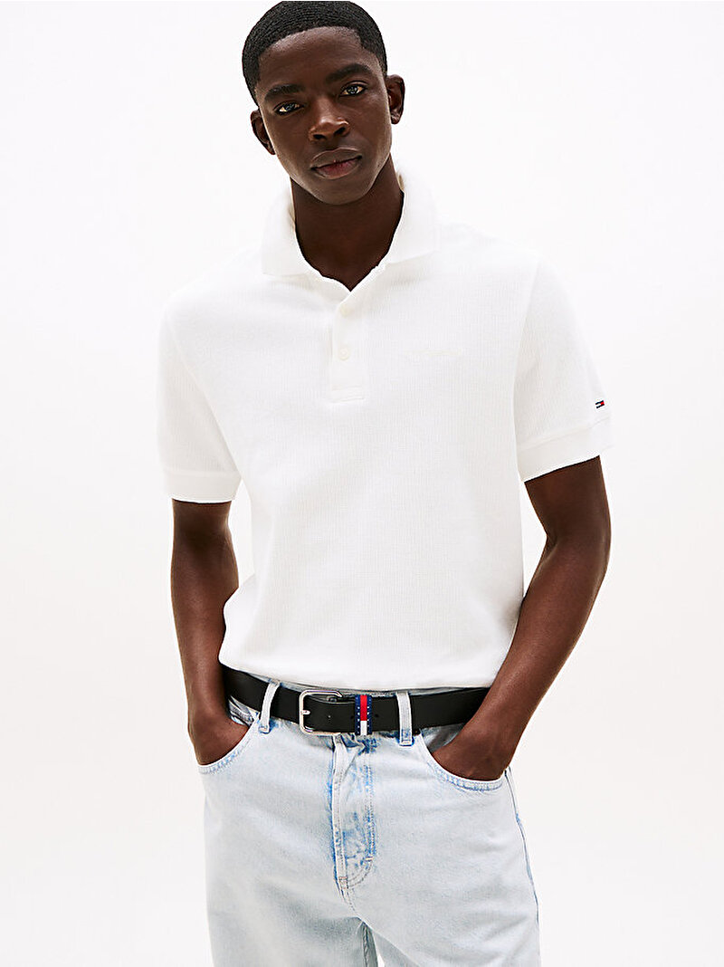 Erkek TJM Regular Waffle Polo T-shirt Ekru DM0DM21935YBL