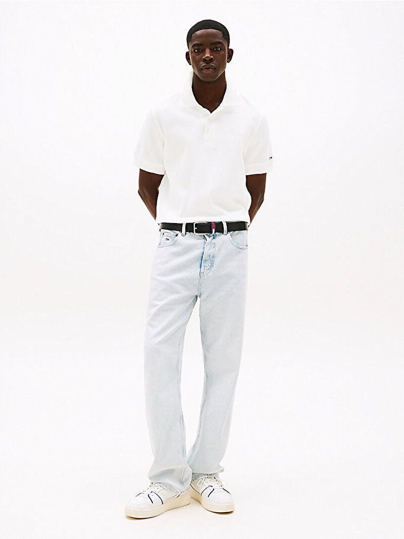 Erkek TJM Regular Waffle Polo T-shirt Ekru DM0DM21935YBL