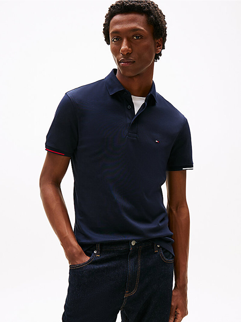 Erkek Interlock Flagcuff Polo T-shirt Lacivert MW0MW39348DW5