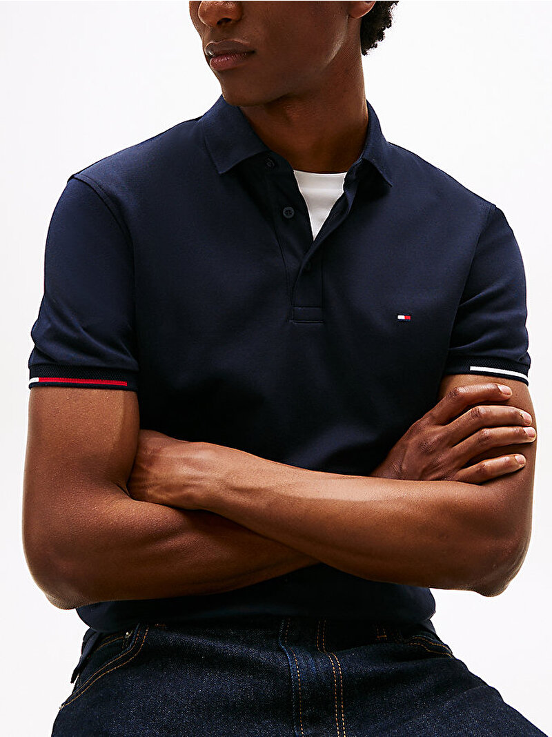 Erkek Interlock Flagcuff Polo T-shirt Lacivert MW0MW39348DW5