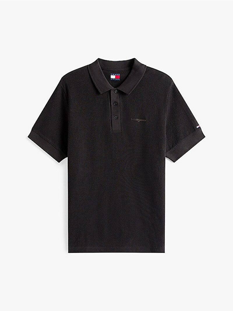 Erkek TJM Regular Waffle Polo T-shirt Siyah DM0DM21935BDS