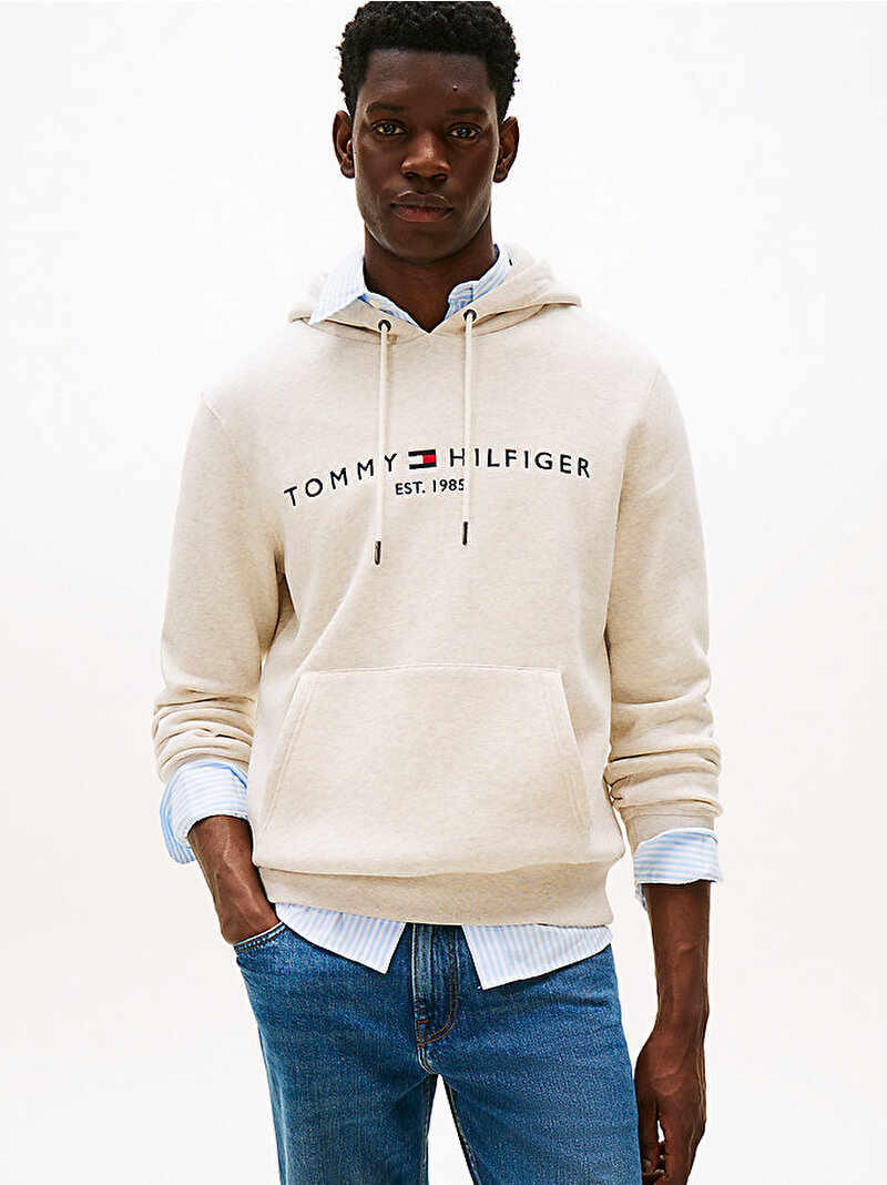 Erkek Tommy Logo Hoodie Beyaz  MW0MW11599HGF
