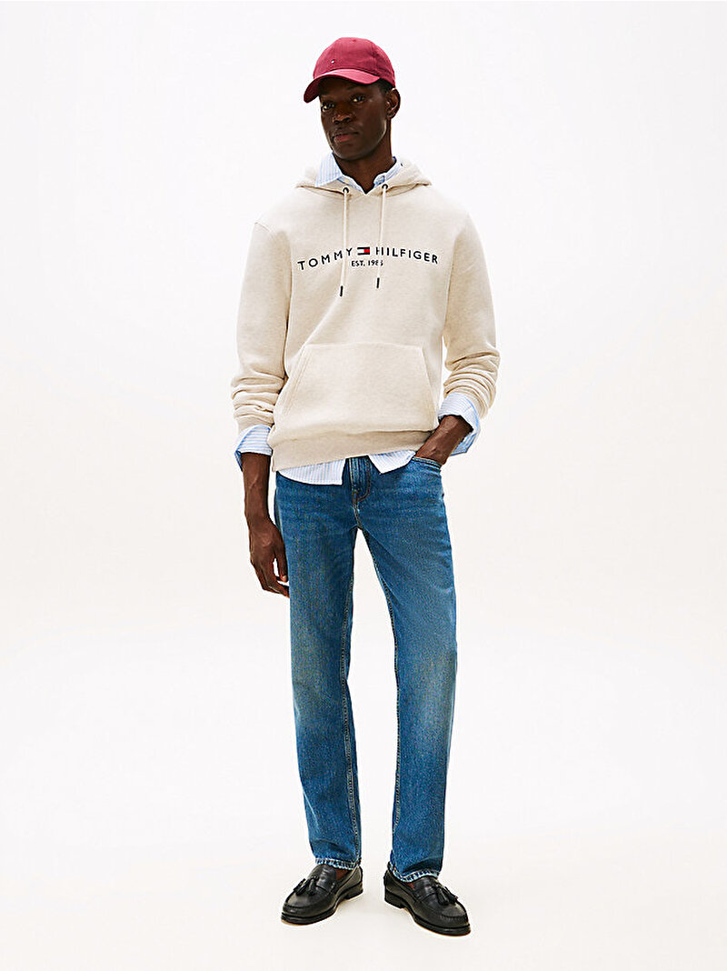 Erkek Tommy Logo Hoodie Beyaz  MW0MW11599HGF