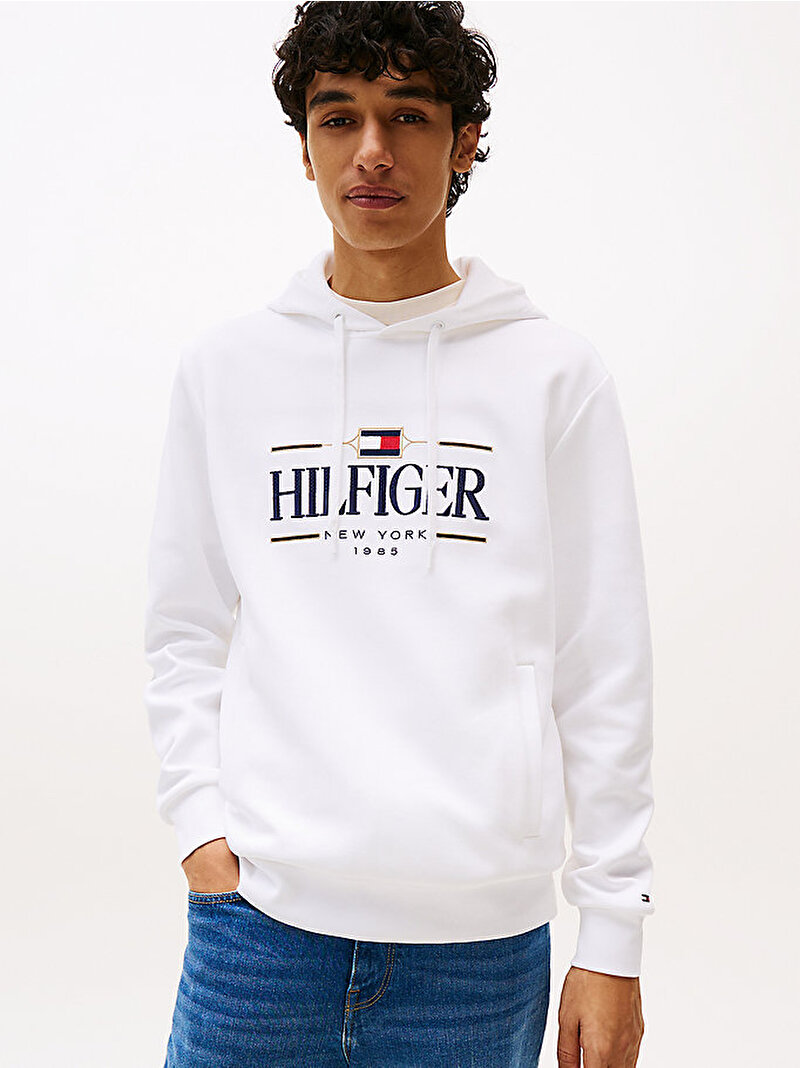 Erkek Icon Hilfiger Hoodie Beyaz  MW0MW39586YBR