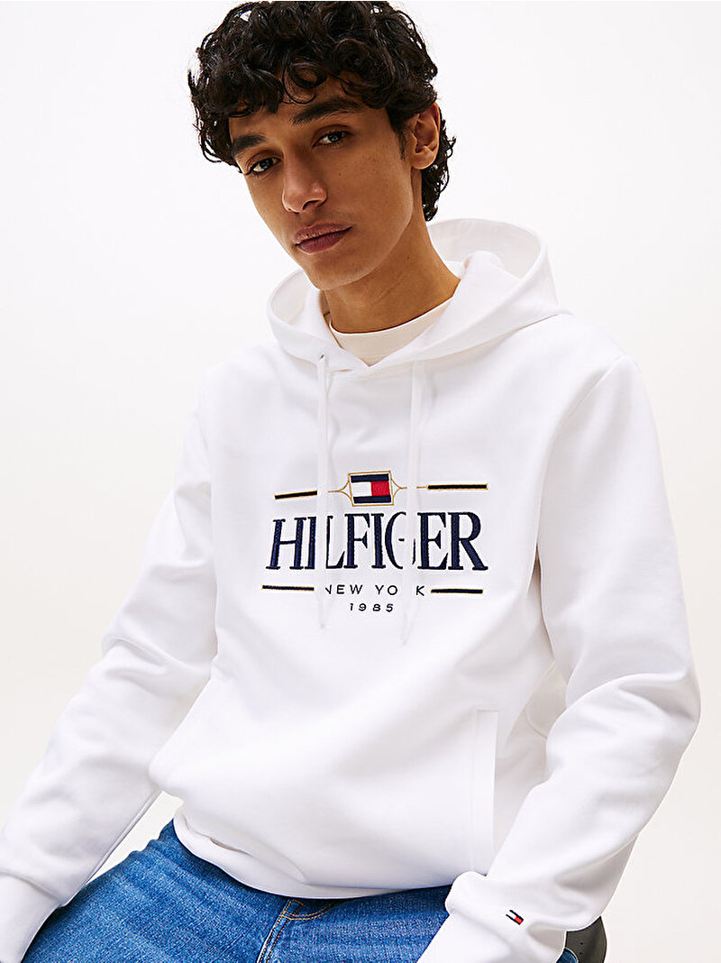 Erkek Icon Hilfiger Hoodie Beyaz  MW0MW39586YBR