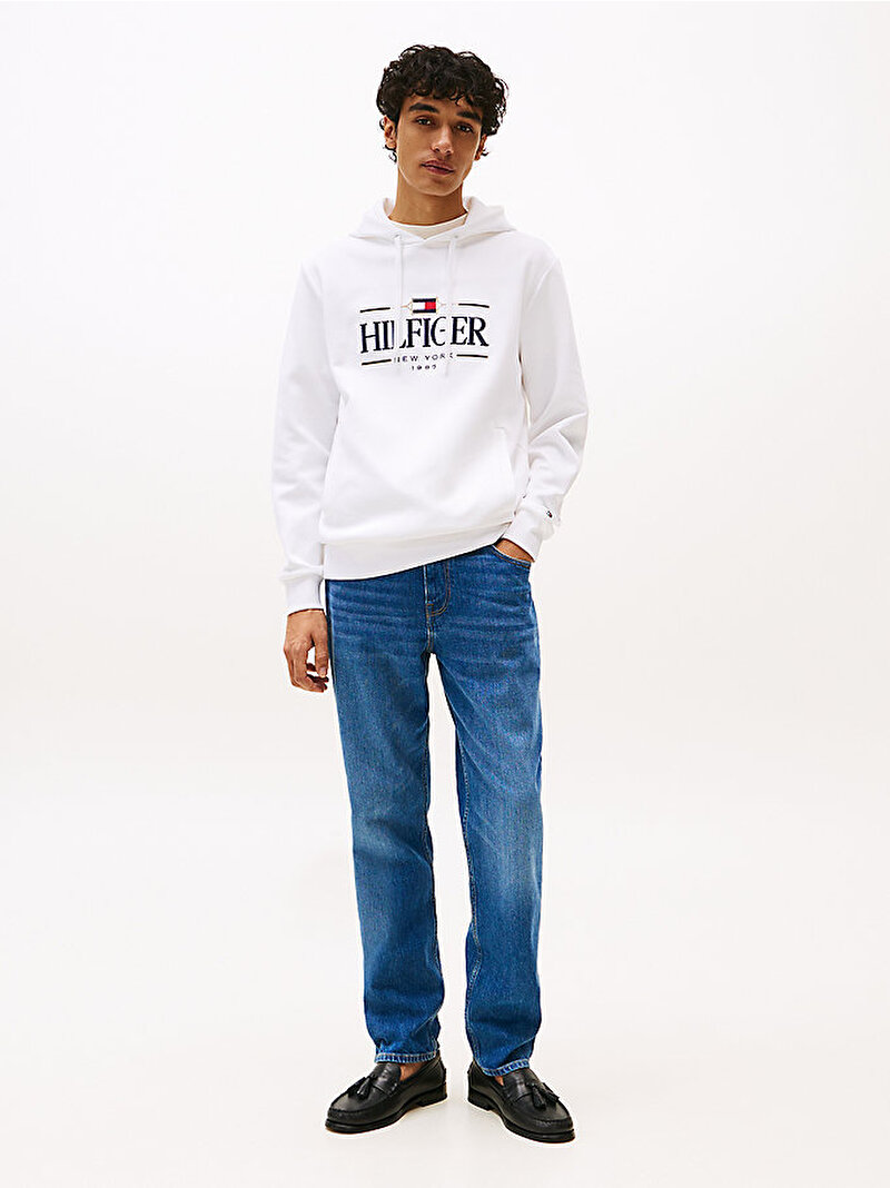 Erkek Icon Hilfiger Hoodie Beyaz  MW0MW39586YBR