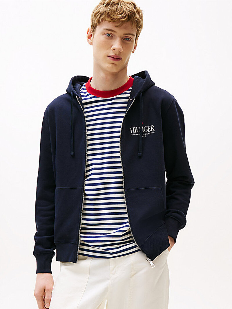 Erkek Hilfiger Stacked Hoodie Lacivert MW0MW39375DW5