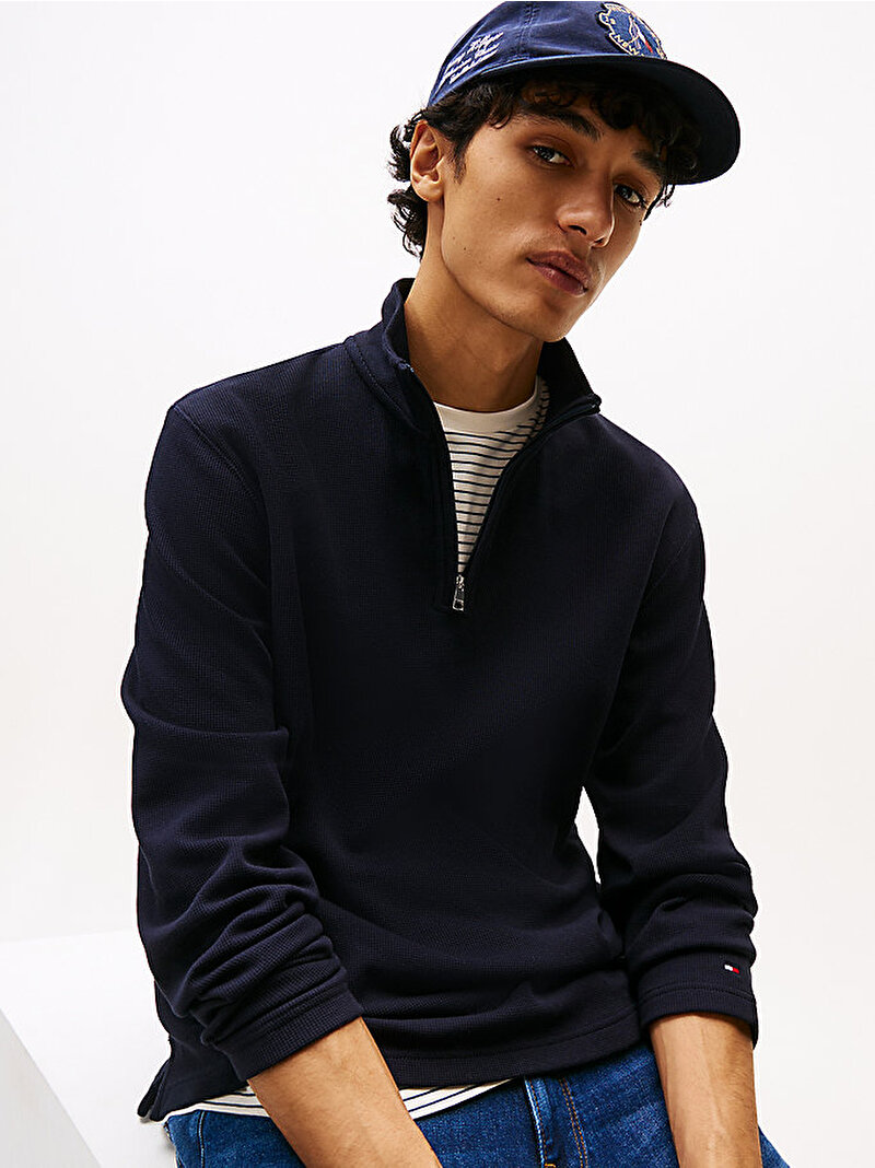Erkek Cotton Modal Waffle Sweatshirt Lacivert MW0MW39394DW5