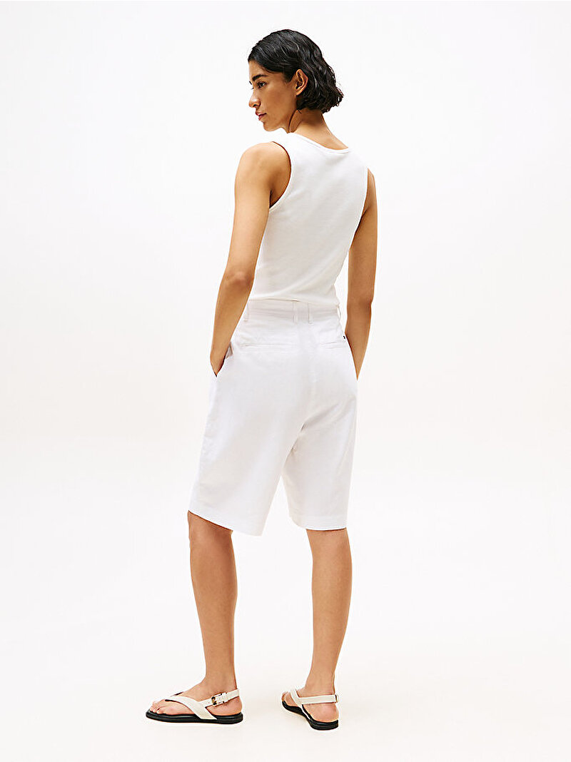 Kadın Tencel Linen Bermuda Şort Beyaz  WW0WW45784YCF