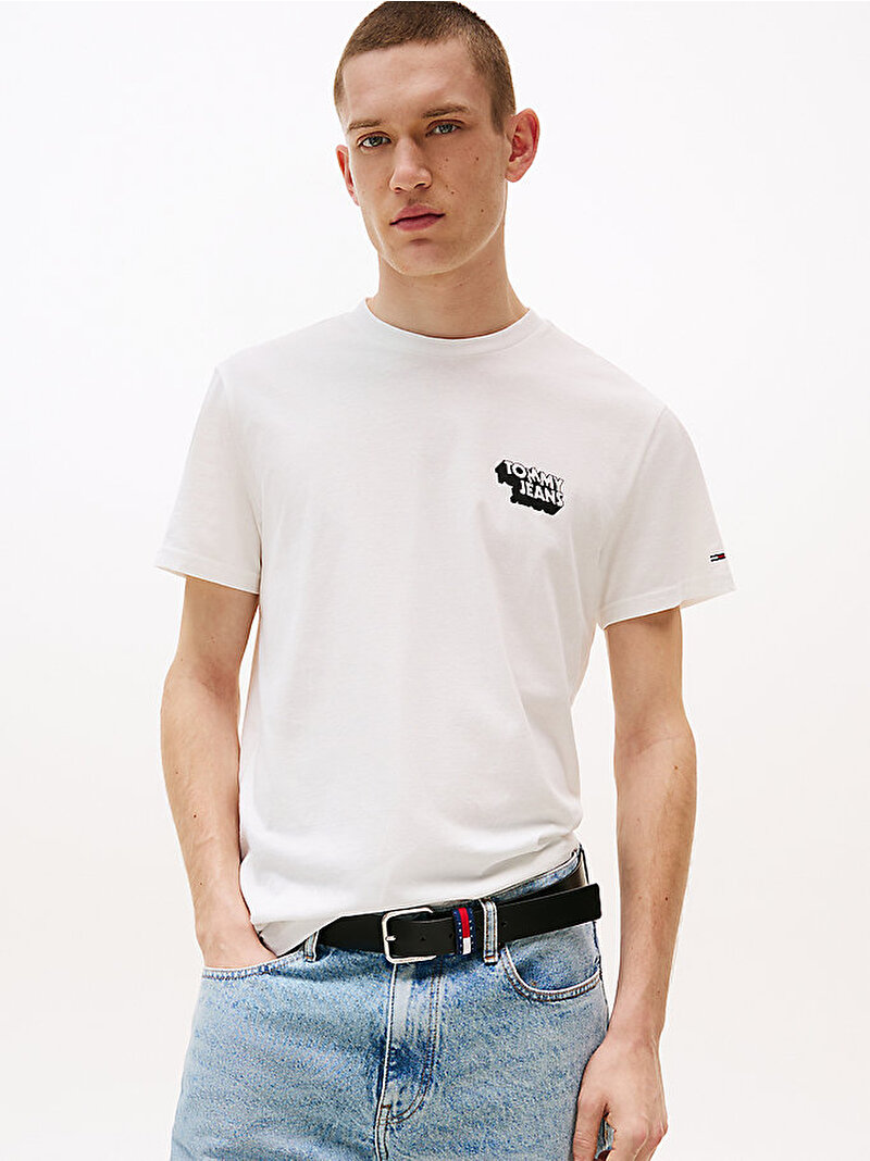 Erkek TJM Slim Stack Logo T-shirt Ekru DM0DM21539YBL