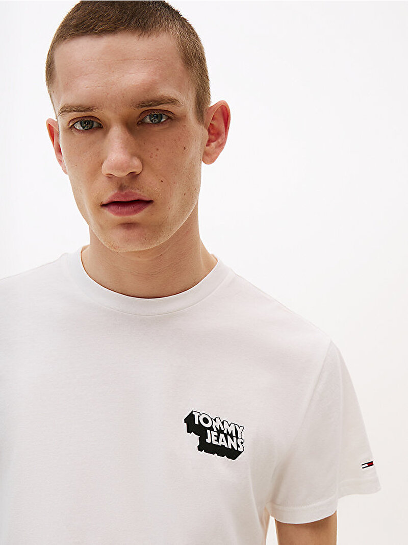 Erkek TJM Slim Stack Logo T-shirt Ekru DM0DM21539YBL