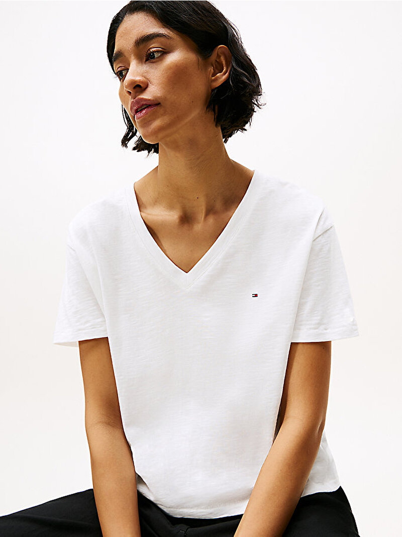 Kadın Slub Modern T-shirt Ekru WW0WW43901YBL
