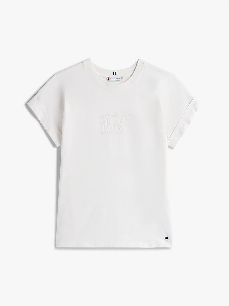 Kadın Floral Script Modern T-shirt Ekru WW0WW47157YBL