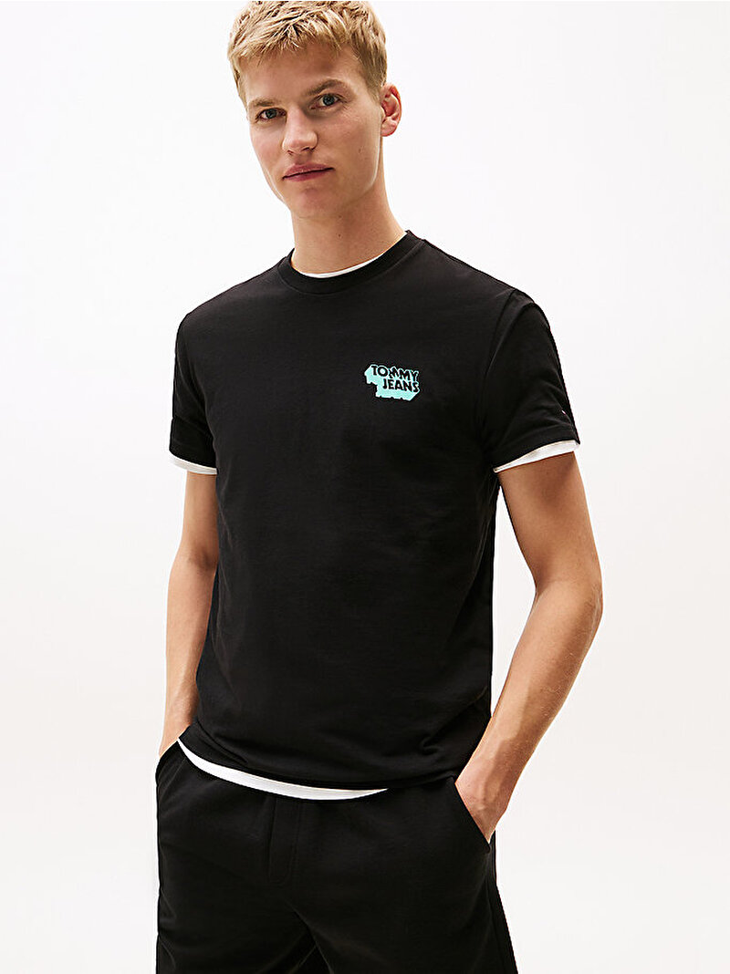 Erkek TJM Slim Stack Logo T-shirt Siyah DM0DM21539BDS