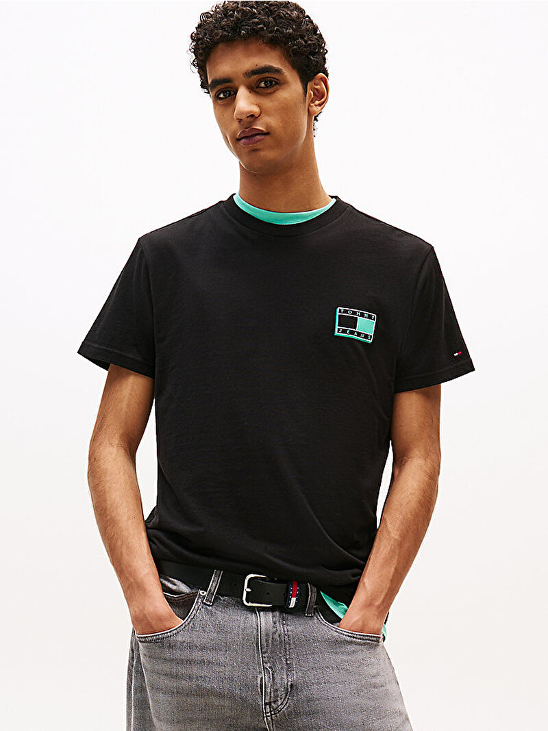 Erkek TJM Slim Pop Color T-shirt Siyah DM0DM21577BDS