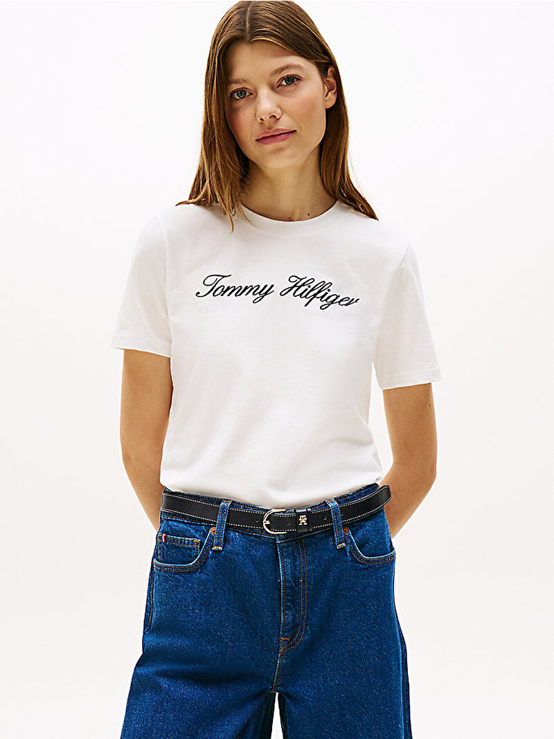 Kadın Script Regular T-shirt Ekru WW0WW4345902Z