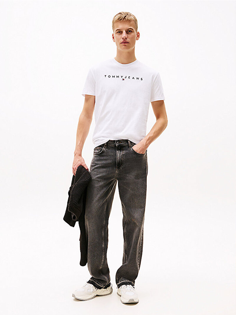 Erkek TJM Regular Linear Logo T-shirt Beyaz  DM0DM20744YBR
