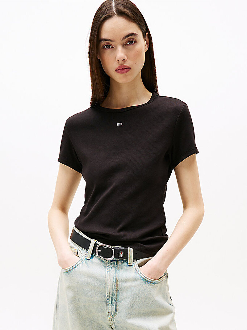 Kadın TJM Slim Essential T-shirt Siyah DW0DW17383BDS