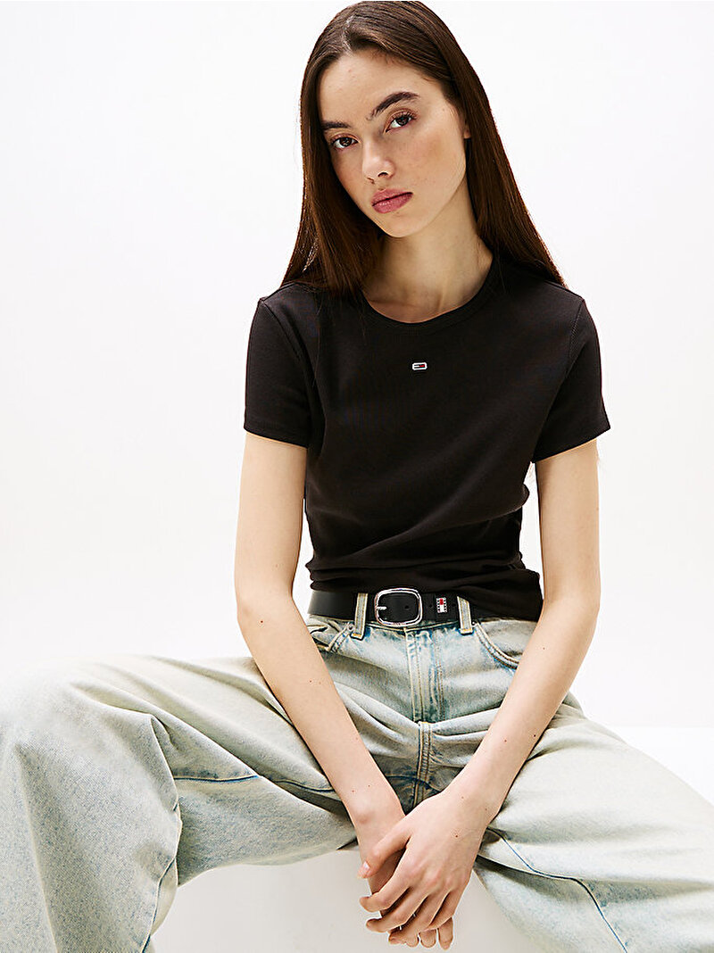 Kadın TJM Slim Essential T-shirt Siyah DW0DW17383BDS