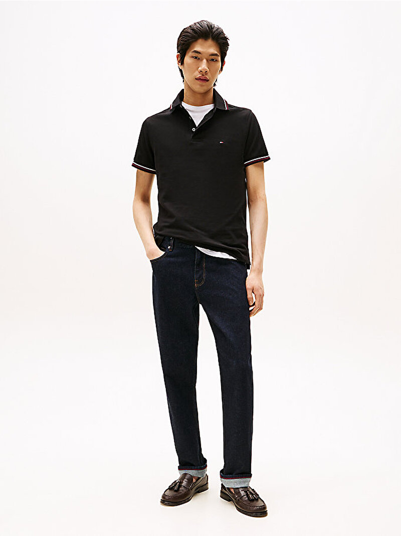 Erkek Tipped Slim Fit Polo T-shirt Siyah MW0MW37346BDS