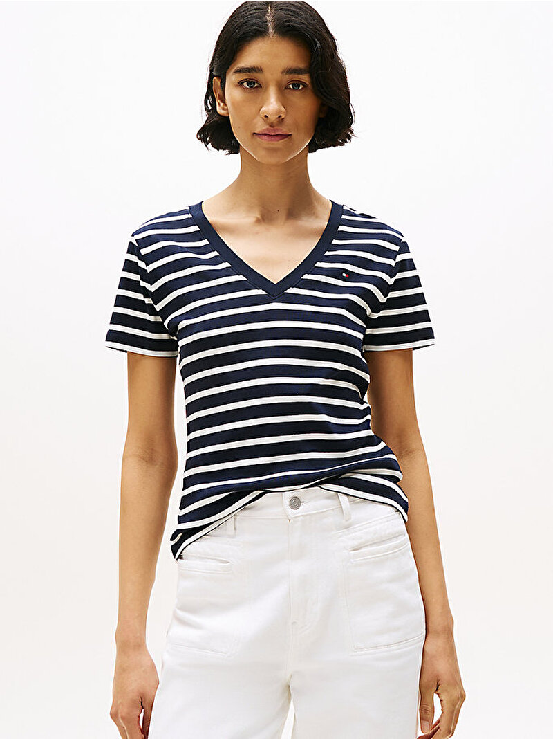 Kadın New Slim Cody V-neck T-shirt Lacivert WW0WW4058402C