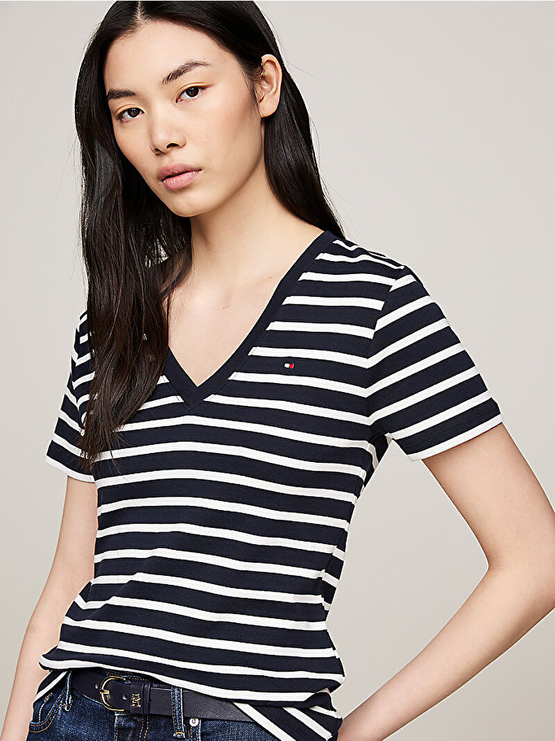 Kadın New Slim Cody V-neck T-shirt Lacivert WW0WW4058402C