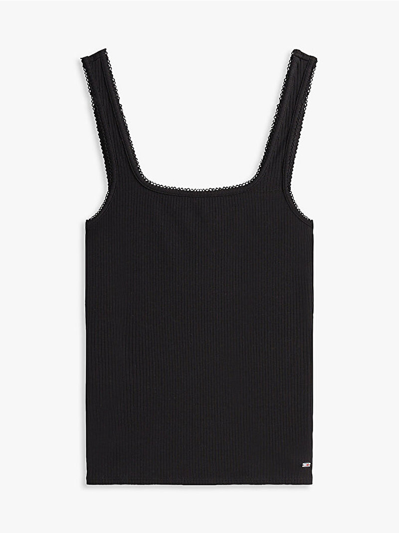 Kadın 5X2 Rib Slim Square T-shirt Siyah WW0WW45444BDS