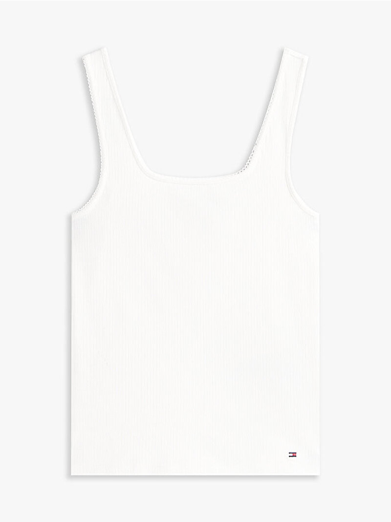 Kadın 5X2 Rib Slim Square T-shirt Ekru WW0WW45444YBL