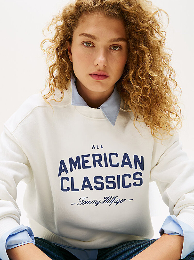 Kadın VARSITY Modern Terry Sweatshirt Ekru WW0WW45752YBL
