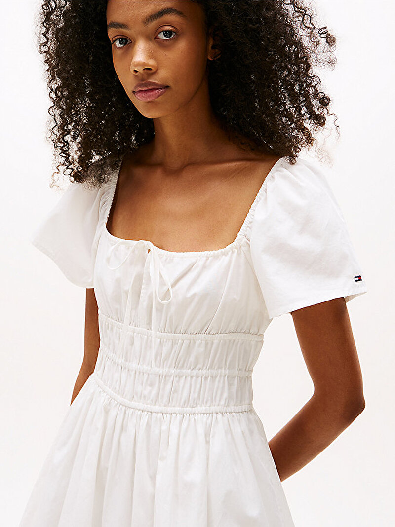 Kadın TJW Rouche Mini Poplin Elbise Ekru DW0DW20882YBL