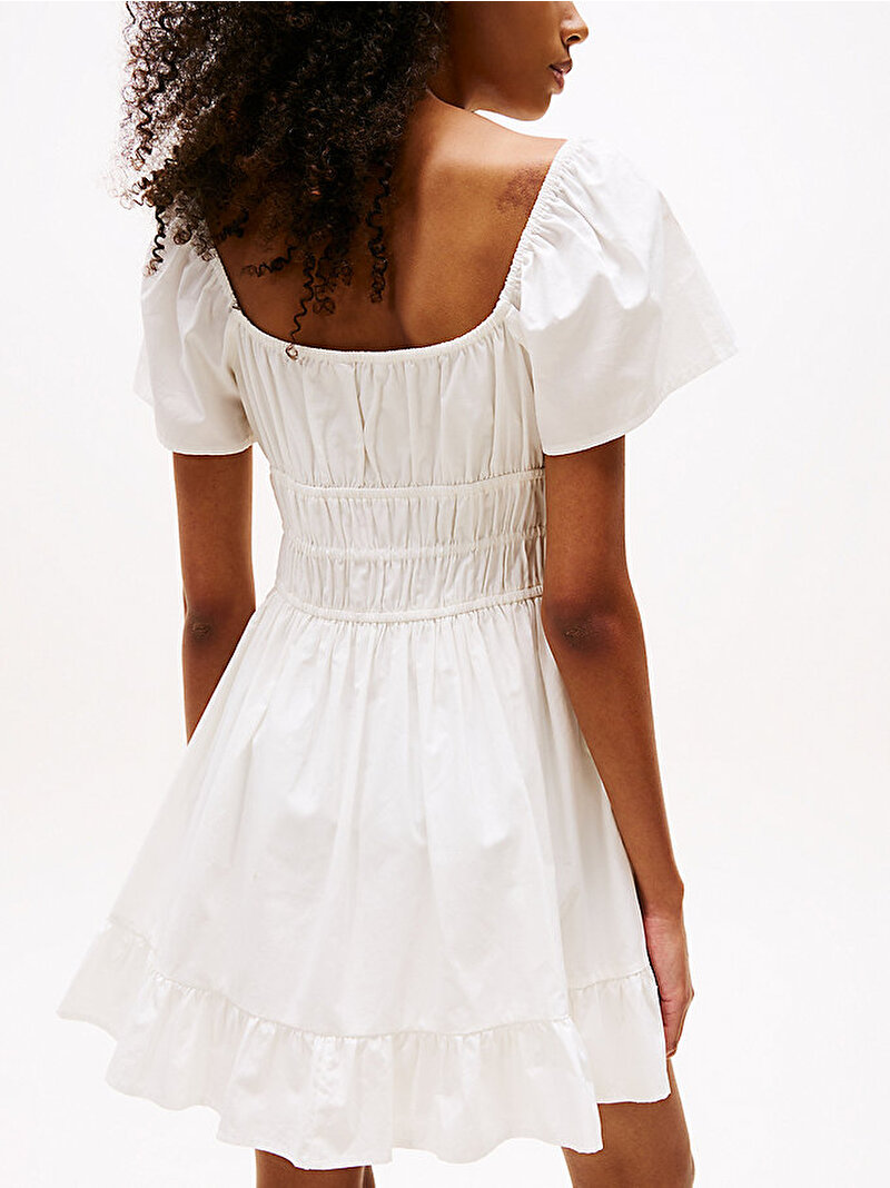 Kadın TJW Rouche Mini Poplin Elbise Ekru DW0DW20882YBL