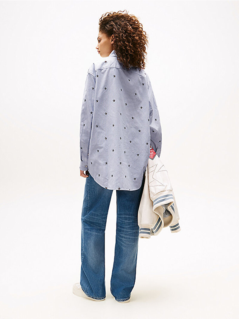 Kadın Tommy Girl Embroidered Gömlek Mavi  DN0DN00074099