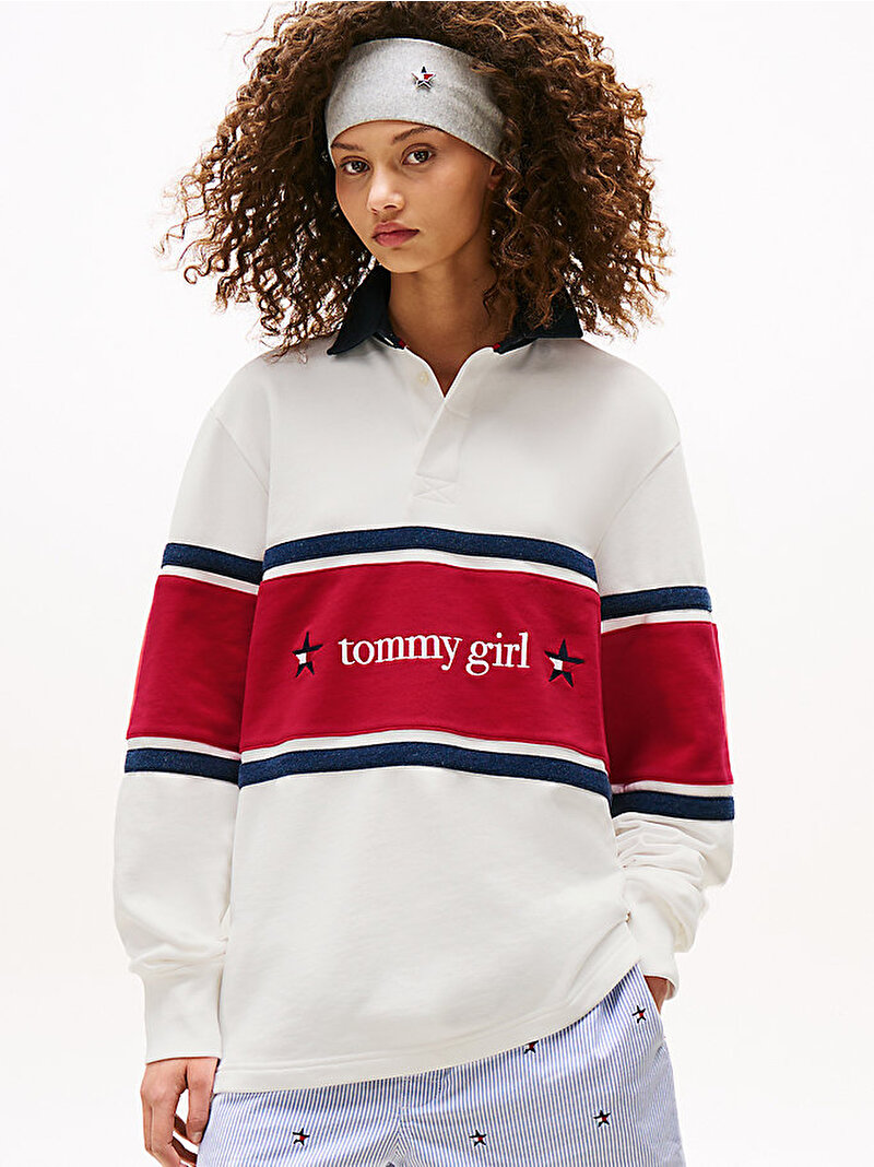 Kadın Tommy Girl Rugby Sweatshirt Ekru DN0DN00068YBL