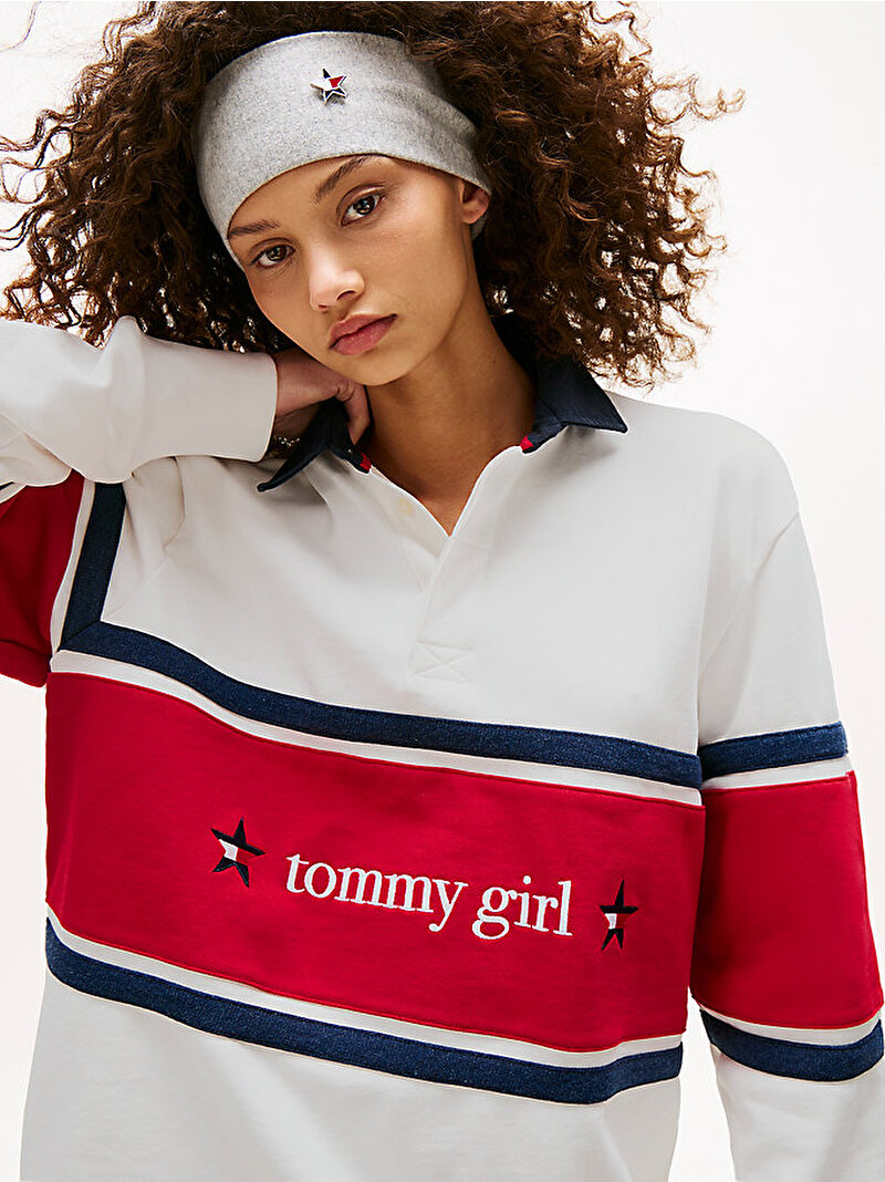 Kadın Tommy Girl Rugby Sweatshirt Ekru DN0DN00068YBL