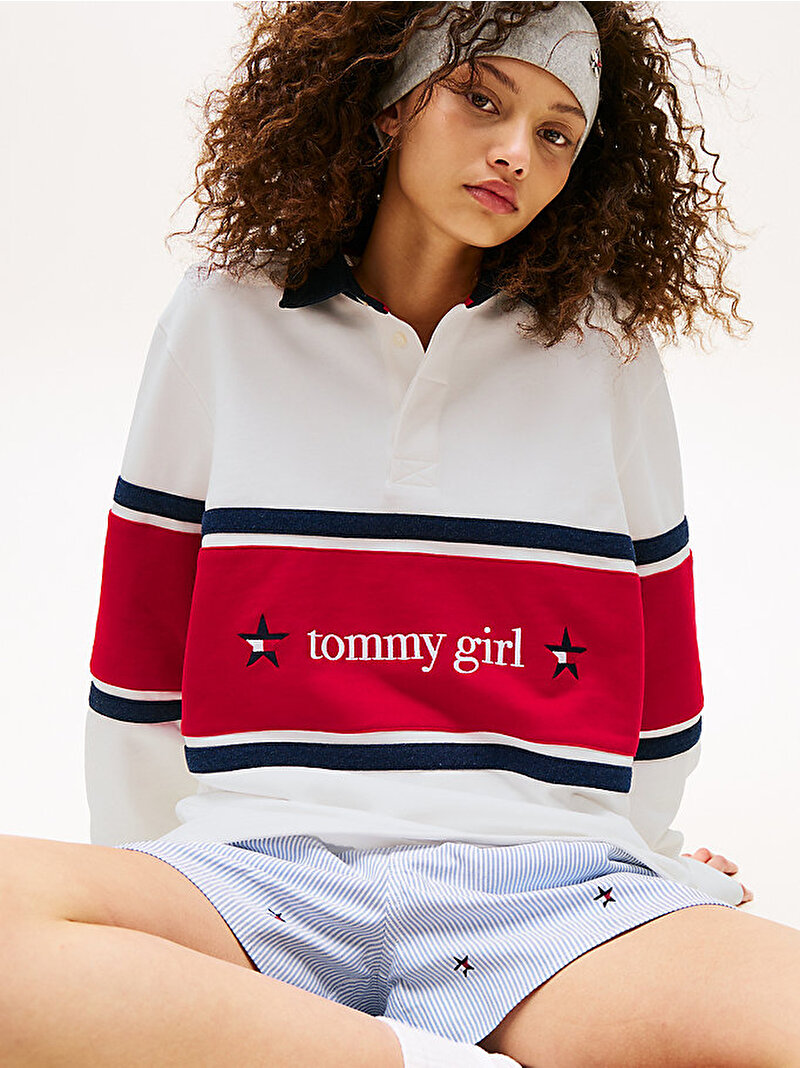 Kadın Tommy Girl Rugby Sweatshirt Ekru DN0DN00068YBL