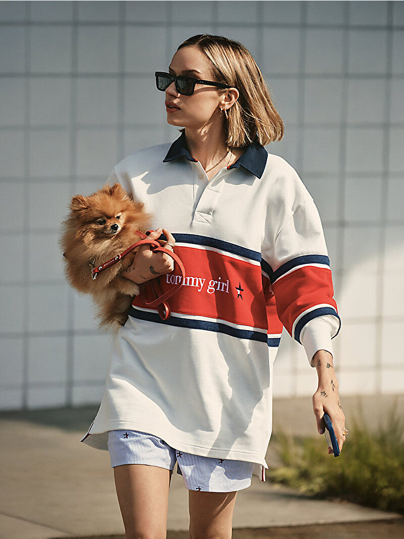 Kadın Tommy Girl Rugby Sweatshirt Ekru DN0DN00068YBL
