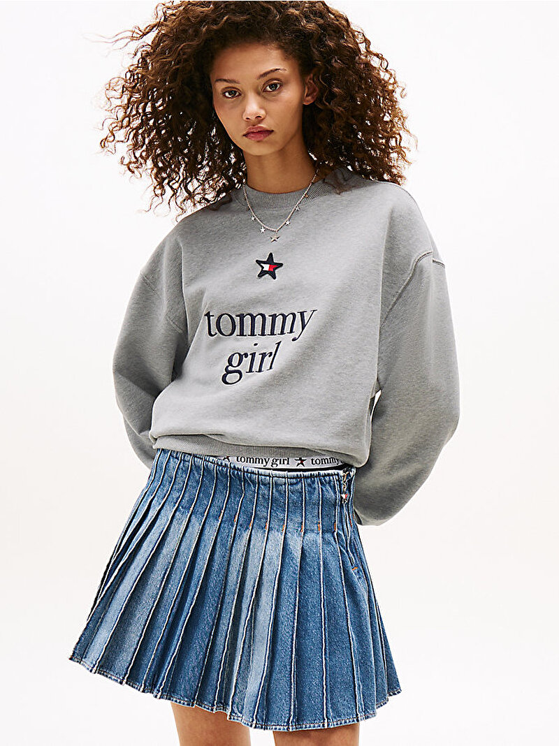 Kadın Tommy Girl Graphic Sweatshirt Gri DN0DN00066P01