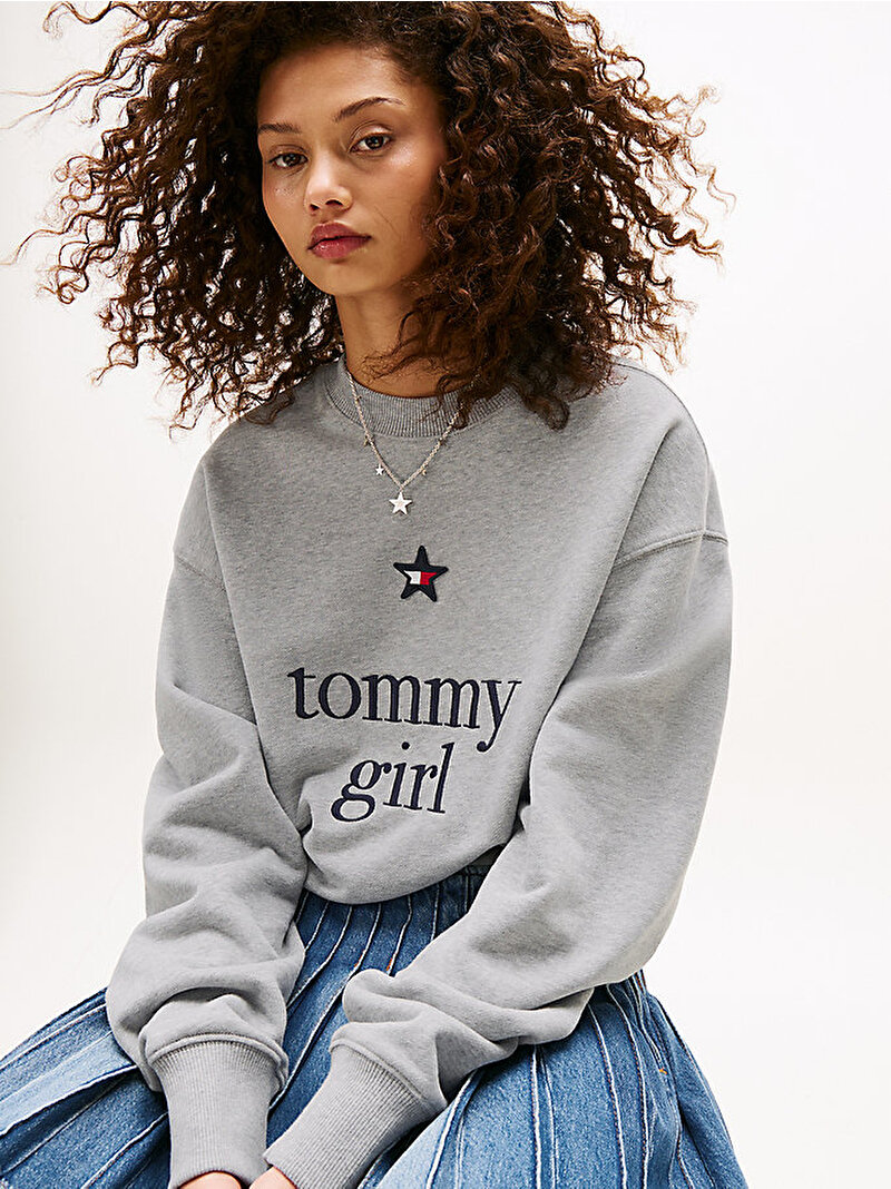 Kadın Tommy Girl Graphic Sweatshirt Gri DN0DN00066P01