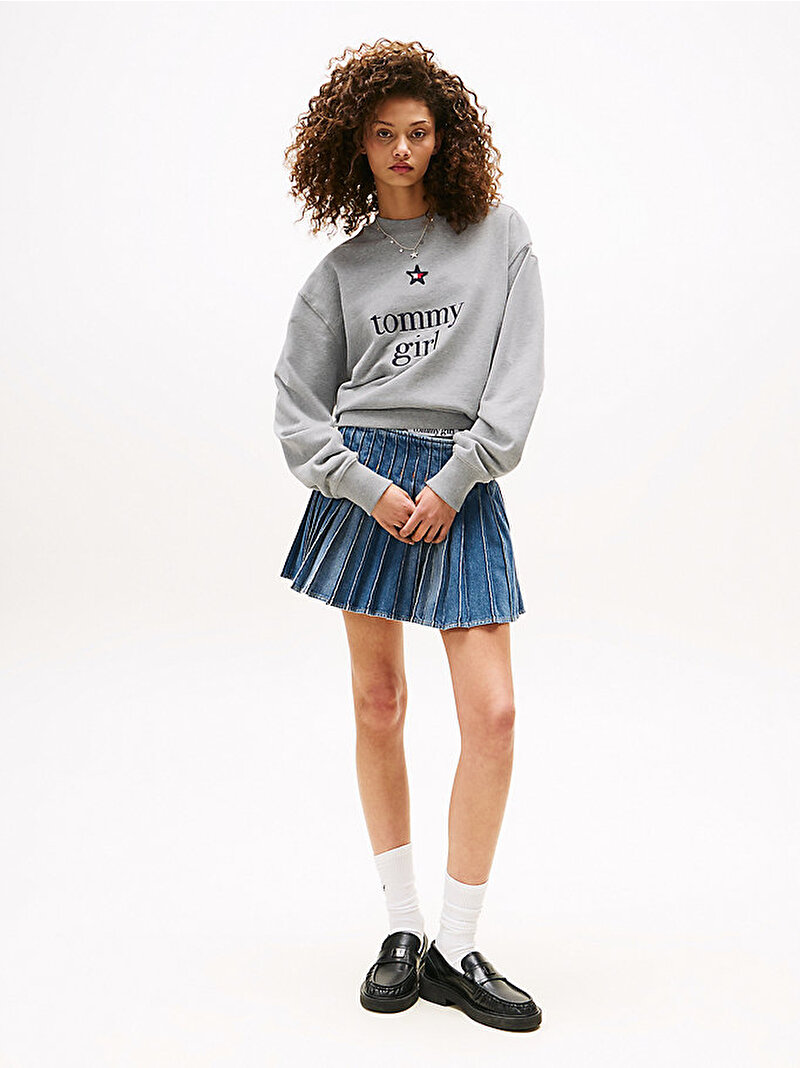 Kadın Tommy Girl Graphic Sweatshirt Gri DN0DN00066P01