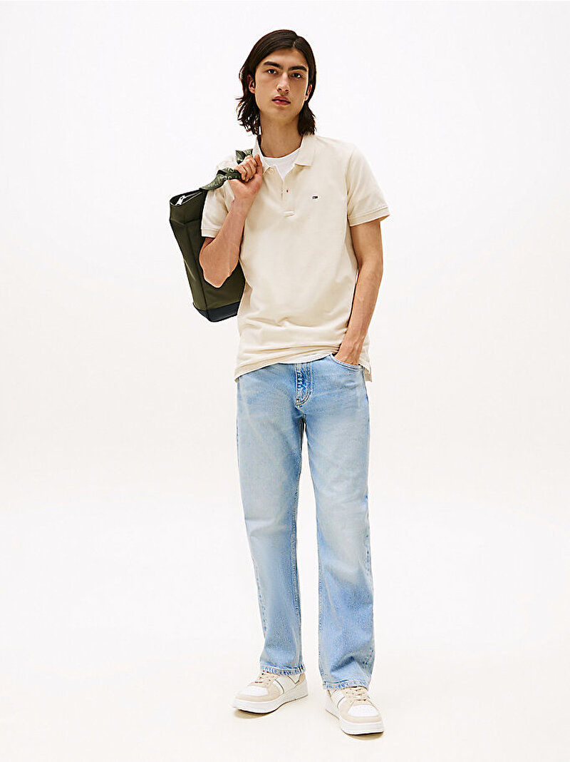 Erkek TJM Slim Placket Polo T-shirt Bej DM0DM20676ACH