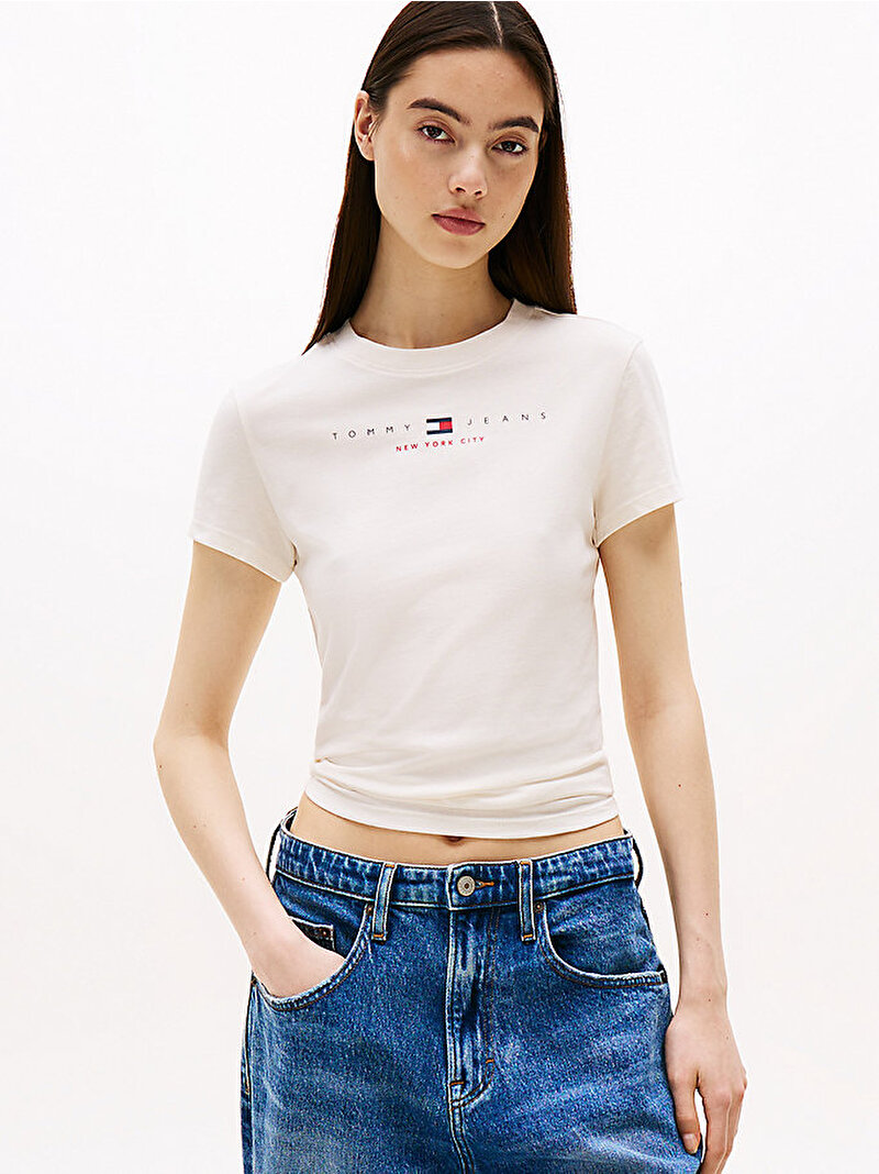 Kadın TJW Slim T-shirt Beyaz  DW0DW21422YBH