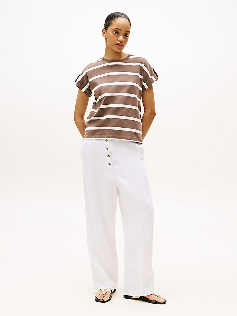 Kadın Gold Button Modern T-shirt Kahverengi WW0WW456280BL