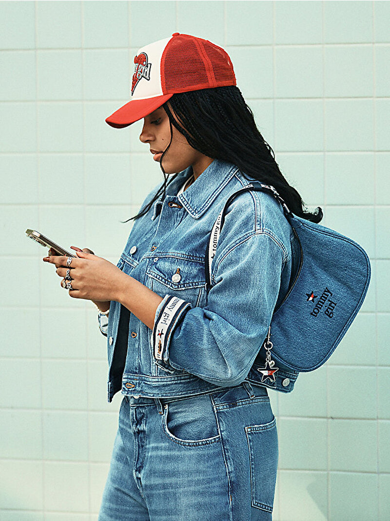 Kadın THL Tommy Girl Iconic Omuz Çantası Mavi  AW0AW176170GY