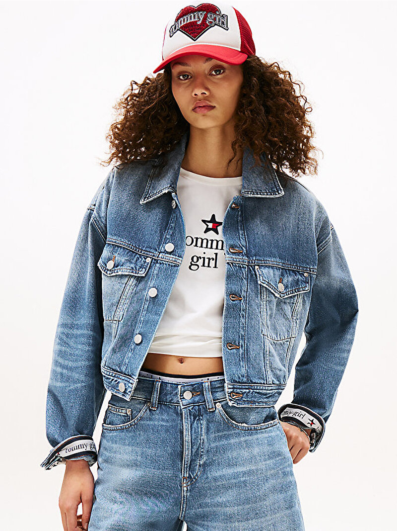 Kadın Tommy Girl Oversized Denim Ceket Lacivert DW0DW214331A4