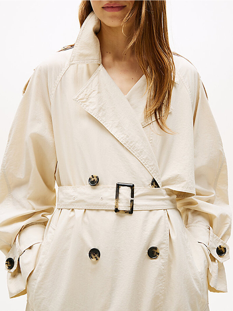 Kadın Nylon Oversized Trençkot Ekru WW0WW45632ACG