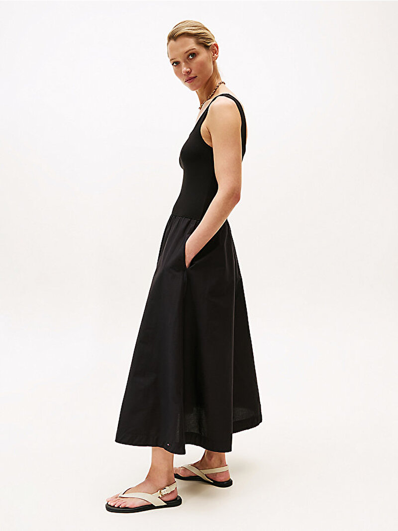 Kadın 5X2 Rib Midi Mix Fit&Flare Elbise Siyah WW0WW44612BDS