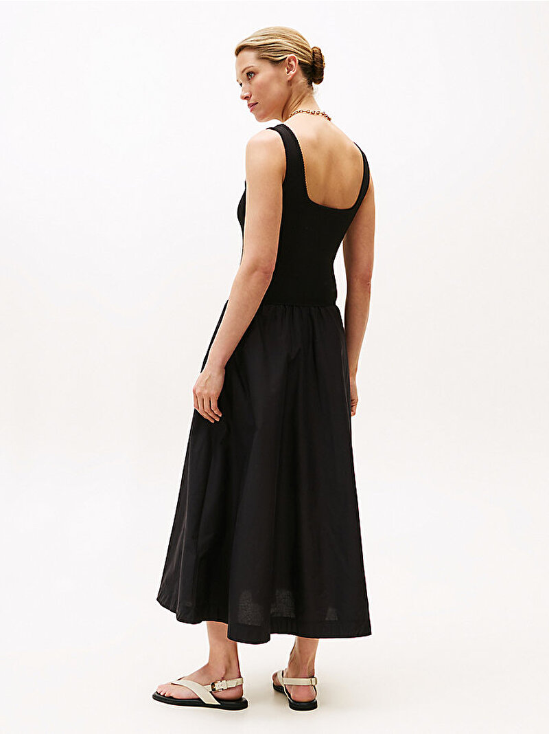 Kadın 5X2 Rib Midi Mix Fit&Flare Elbise Siyah WW0WW44612BDS