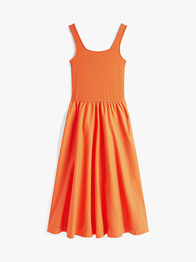 Kadın 5X2 Rib Midi Mix Fit&Flare Elbise Turuncu WW0WW44612SCX