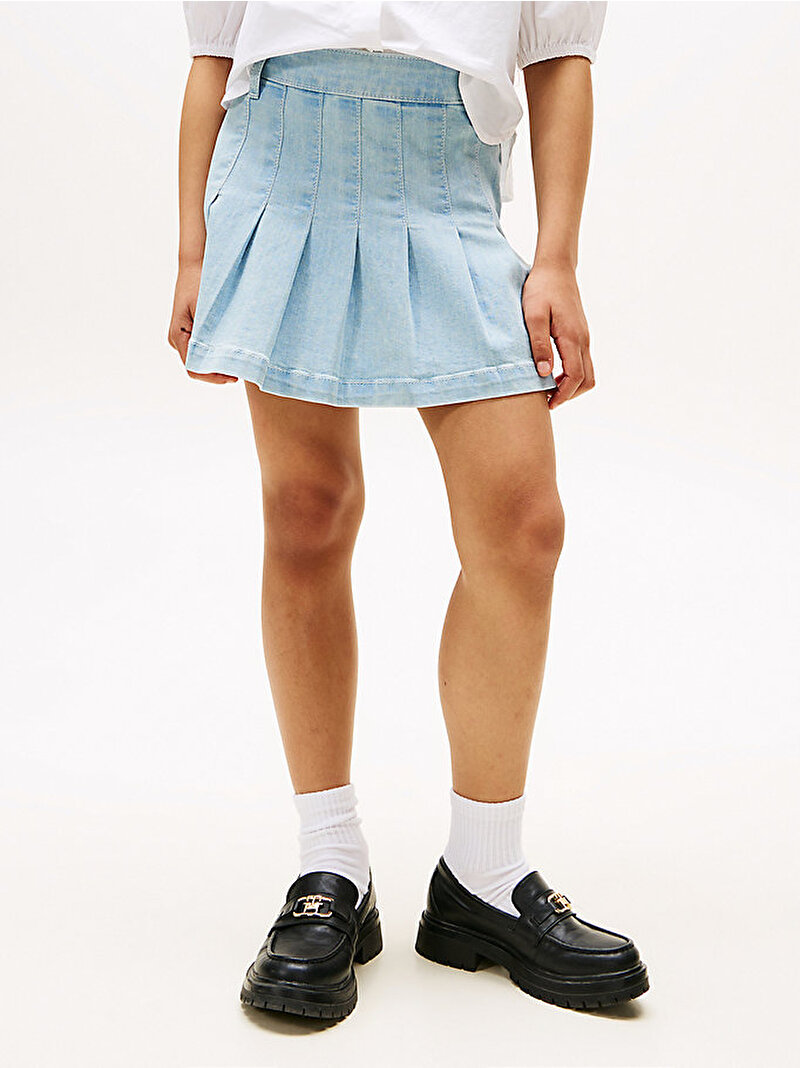 Kız Çocuk Denim Pleated Etek Mavi  KG0KG087431AA
