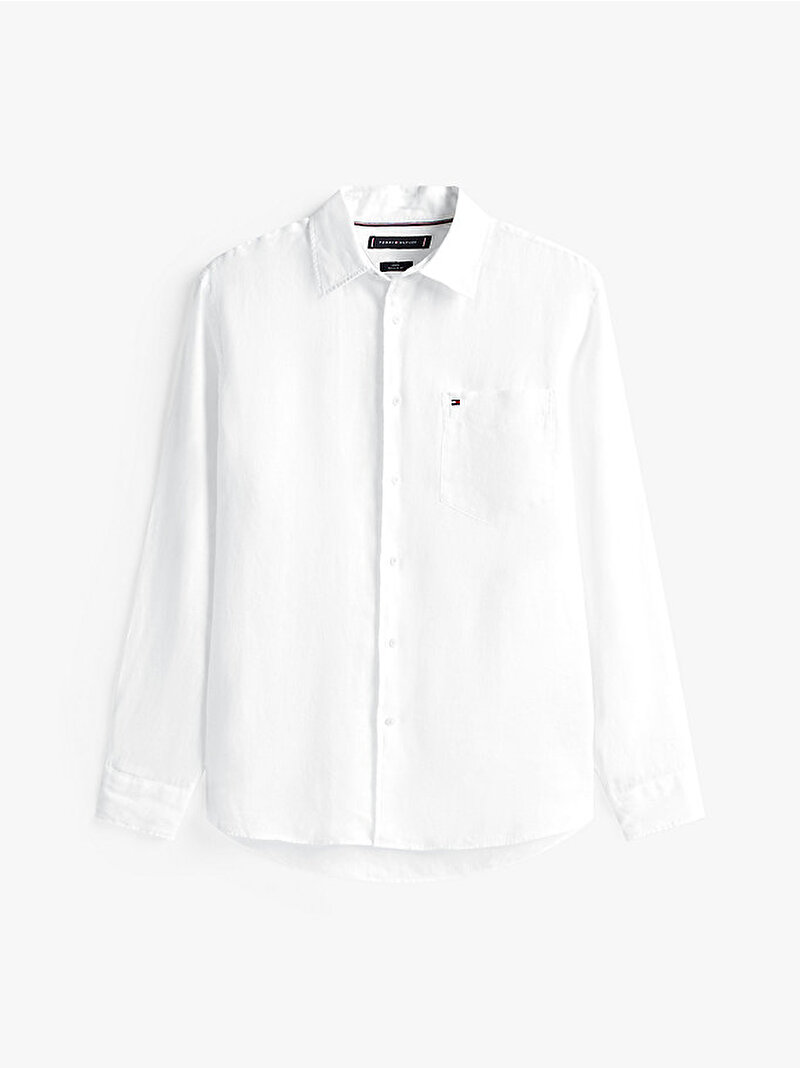 Erkek Piece Dye Linen Gömlek Beyaz  MW0MW39425YBS